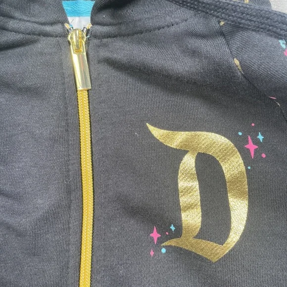 Disney Women Small Sweatshirt Black Hoodie Logo Sleeping Beauty Castle Full Zip - Picture 10 of 10